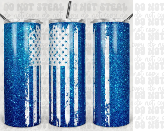 20oz Glitter Blue Flag Tumbler
