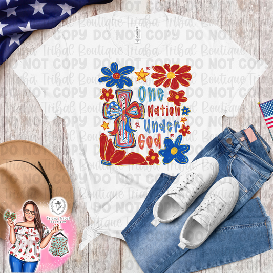 Floral One Nation Under God TShirt