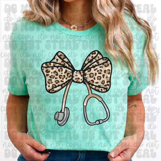 Cheetah Nurse Bow TShirt