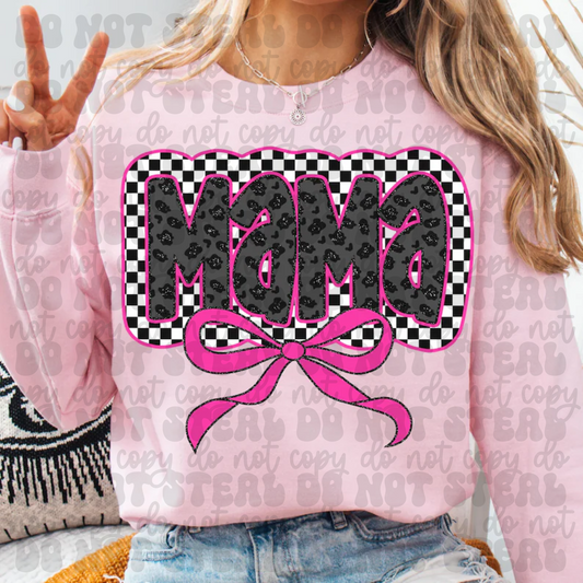 Mamma Glitter B/W Bow Pink TShirt