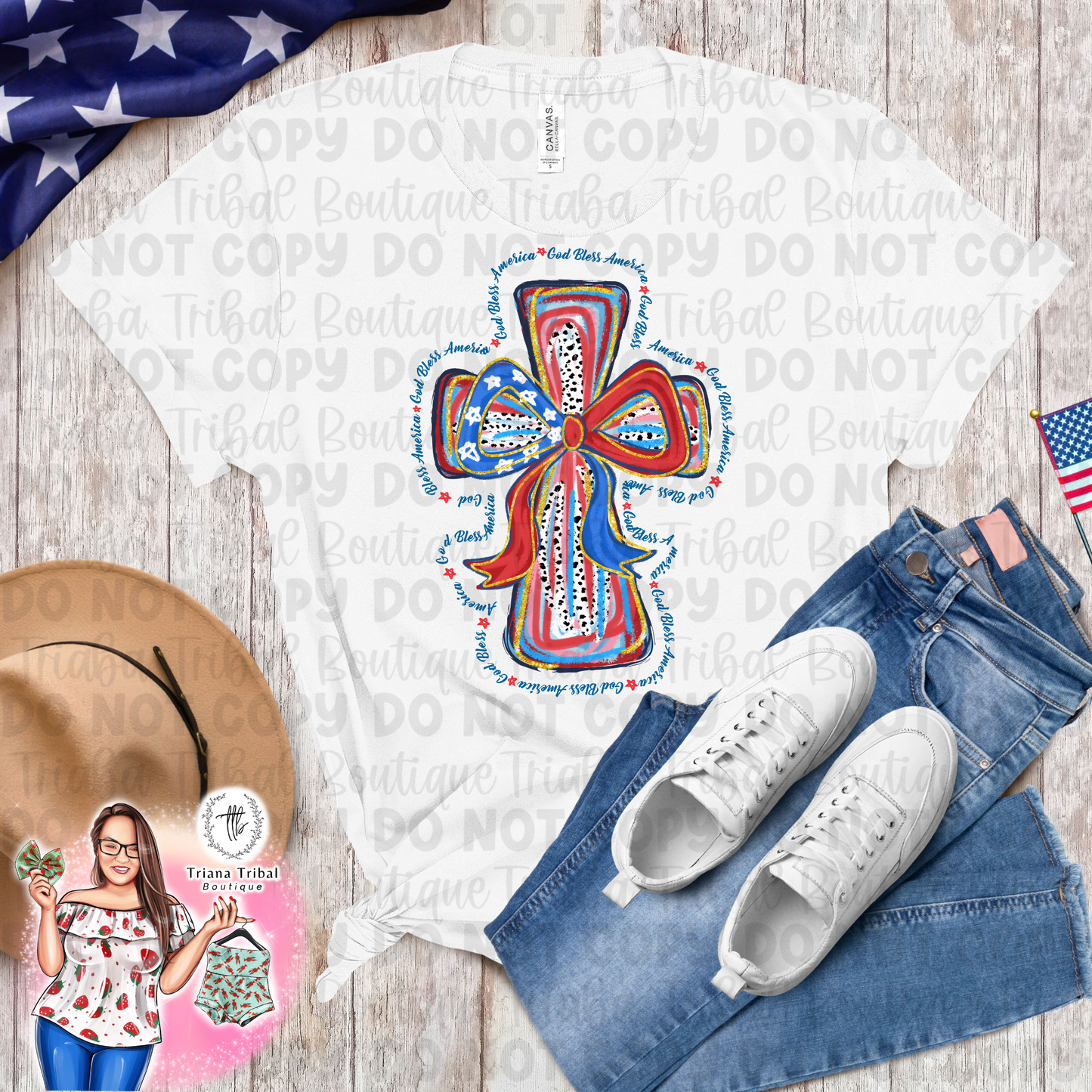 God Bless America Cross TShirt