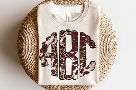 Brown Cow/Leopard Monogram TShirt