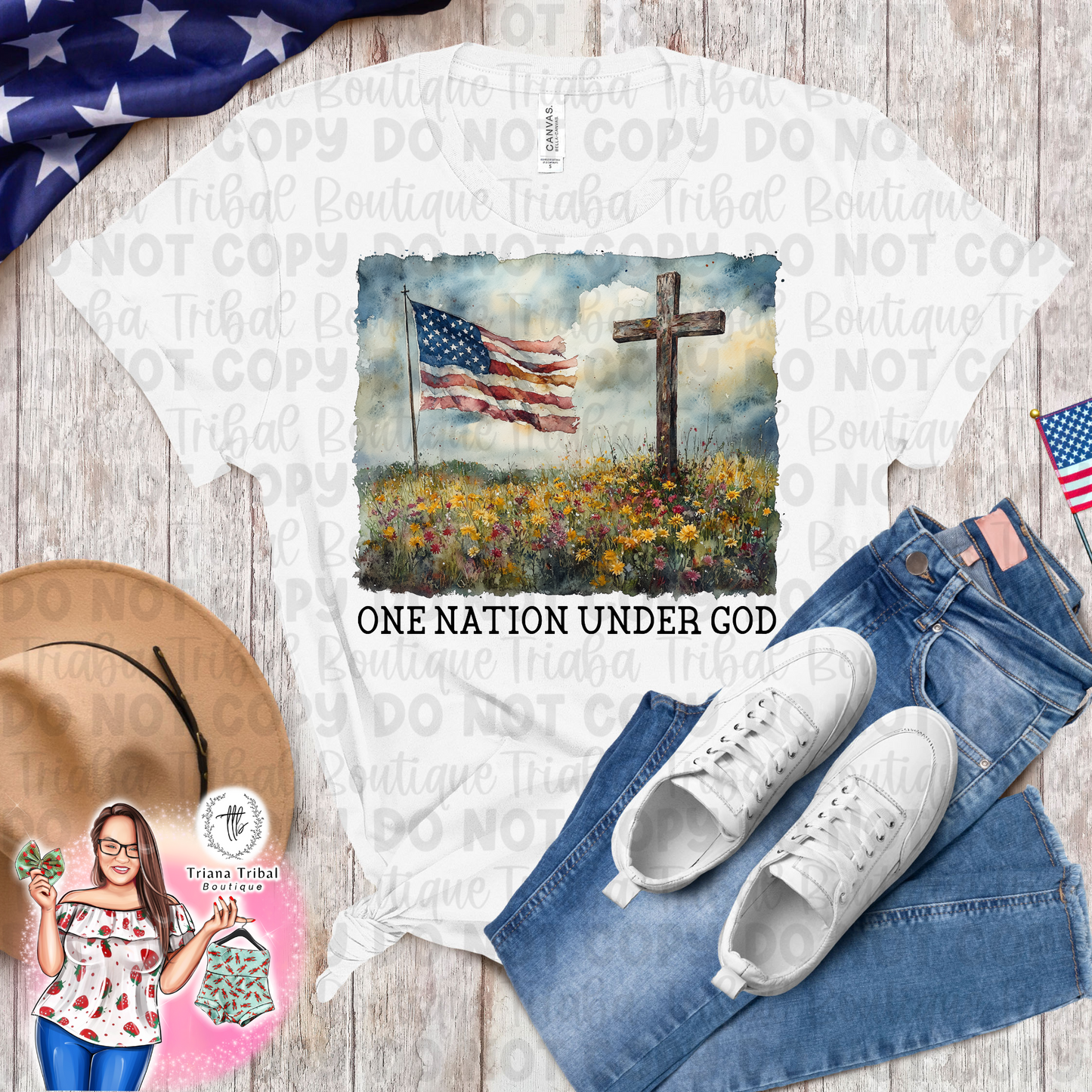One Nation Under God Flag in Field TShirt