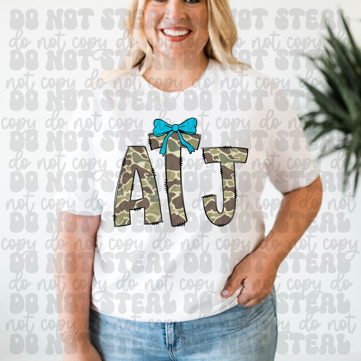 Camo Initials with Bow TShirt
