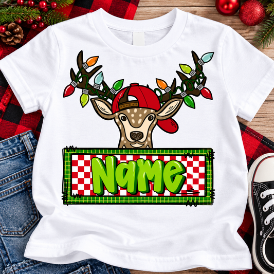 Festive Reindeer Boy Name Tee