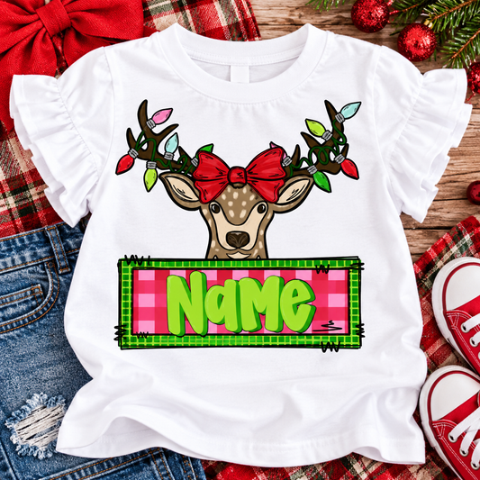 Festive Reindeer Girl Name Tee
