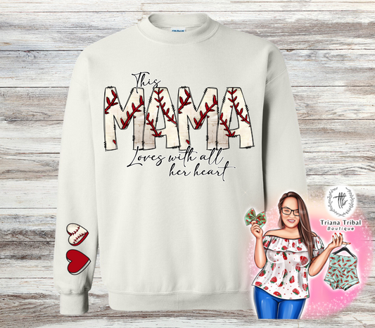 Baseball Mama Heart on her Sleeve TShirt