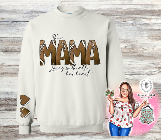 Football Mama Heart on her Sleeve TShirt