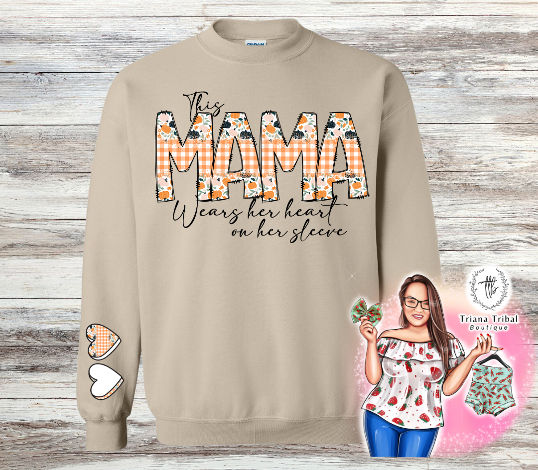 Fall Mama Heart on her Sleeve TShirt