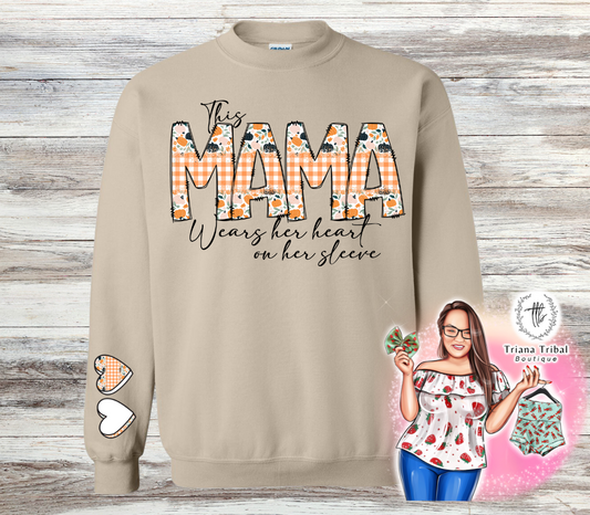 Fall Mama Heart on her Sleeve TShirt