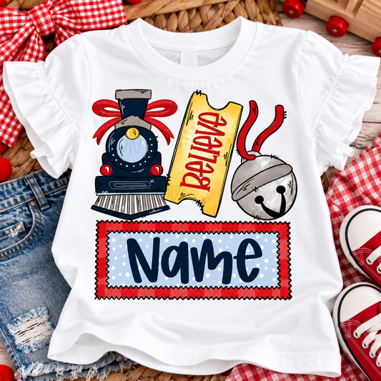 Bow Playful Train Ticket Name Shirt